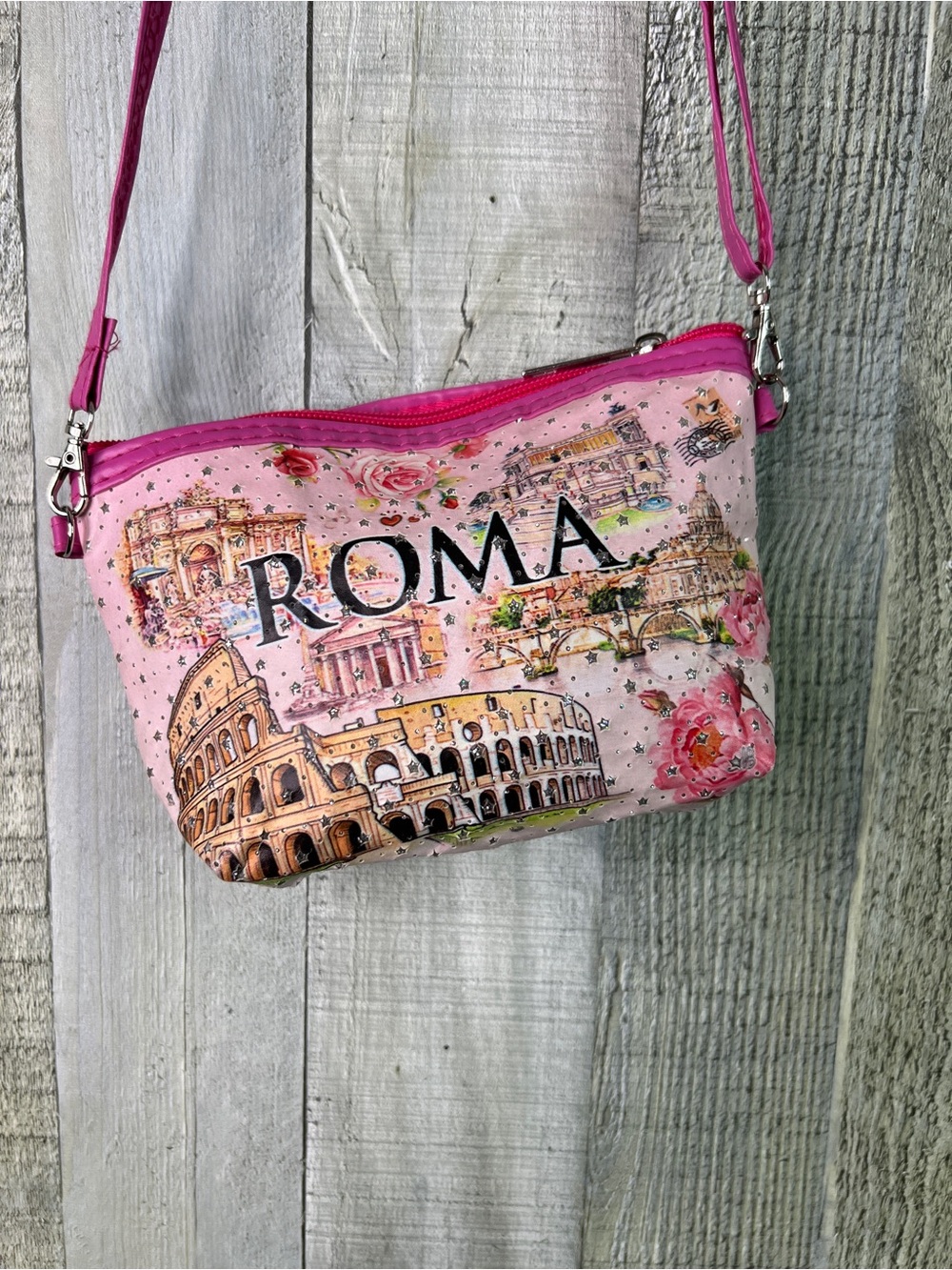 Roma Pink Crossbody Bag - Women 
7x5x2”